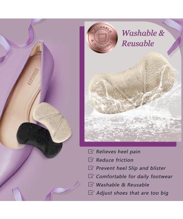 Heel Pads for Women | Gel Heel Inserts & Grips | Comfort & Pain Relief for Loose Shoes (4 Pairs) - 2 Beige + 2 Black - Buy Online on GoSupps.com