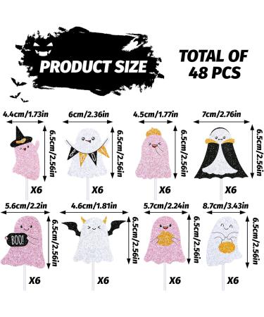 Whaline 48Pcs Halloween Ghost Cupcake Toppers with Paper Sticks and Glue Points 8 Design Cute Pink Black Ghost Cupcake Picks Halloween Cake Toppers for Halloween Birthday Party Cake Decorations - Buy Online on GoSupps.com