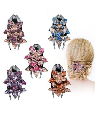 Haisheng 5 piece of hair clip with rhinestones double flower rhinestones flower flower hair clip pearls hair gripper slipproof hair clip vintage hair jewelry wedding for girls women hair styling