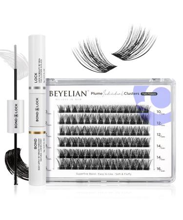 BEYELIAN Cluster Lashes D Curl 84 Pcs and Lash Bond and Seal Kit Individual Lash Clusters False Eyelashes Extension Super Thin Band Cluster Lash Glue for Individual Cluster Lashes