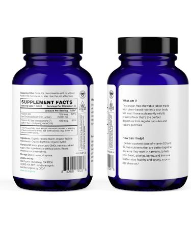 Ora Organic Vitamin D3 5000IU + K2 - Vegan Vitamin D from Lichen and K2 from Chickpeas for Bone Health, Immune Support, & Mood, Maximum Absorption - 1 Month Supply, 30 Chewable Tablets 1 Count (Pack of 30) Organic Tablets -  - Buy Online on GoSupps.com