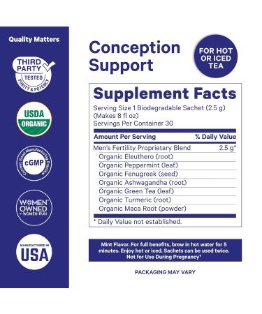 BlueStork Men's Fertility Tea: Organic Fertility Supplements for Men Green Tea Maca Root and Ginkgo Biloba for Male Reproductive Health Mint 15 Sachets - Buy Online on GoSupps.com