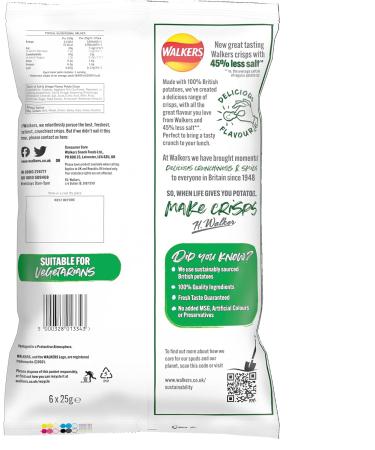 Walkers Less Salt Dash of Salt & Vinegar 6pk Green - Buy Online on GoSupps.com