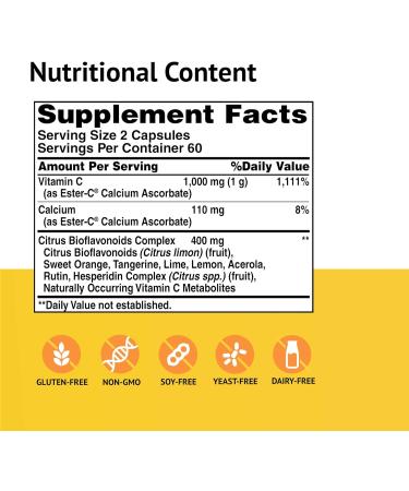Ester-C 500mg with Citrus Bioflavonoids Capsules - 120 Count, 2.4 Ounce Pack - Supports Immune Health and Collagen Production - Buy Online on GoSupps.com