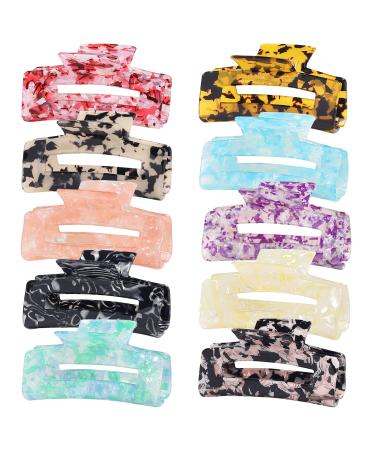 Deviegath 10 Pack Hair Claw Clips Celluloid Rectangular Hair Clips Barrettes for Women Girls Hair Clamps