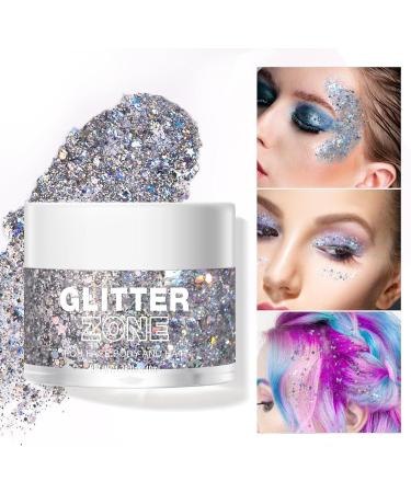 Langmanni Holographic Body Glitter Gel - Color-Changing Eyeshadow & Cosmetics for Body Face Hair & Lips - 1.35 oz Silver Fantasy - Buy Online on GoSupps.com