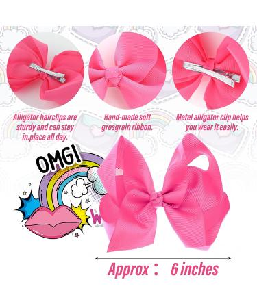 Sibba 6 Inch Ribbon Hair Bows Clips Barrettes Set - Bright Pink Cheerleading Hairpin for Girls | Valentines Day Hair Accessories - Buy Online on GoSupps.com