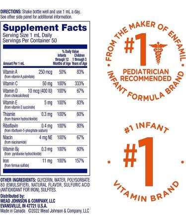 Enfamil Poly-Vi-Sol 8 Multi-Vitamins & Iron Supplement Drops | Supports Growth & Development | 50mL Dropper Bottle - Buy Online on GoSupps.com