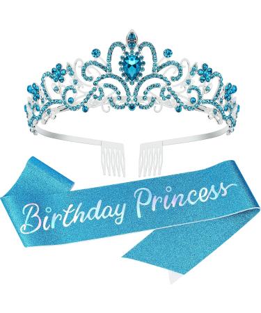 Birthday Girl Sash, Crown for Girls, Girls Tiara Blue Crown, Princess Crown Happy Birthday Crown, Tiaras for Girls, Birthday Decorations for Girls, Birthday Girl Headband, Birthday Accessories