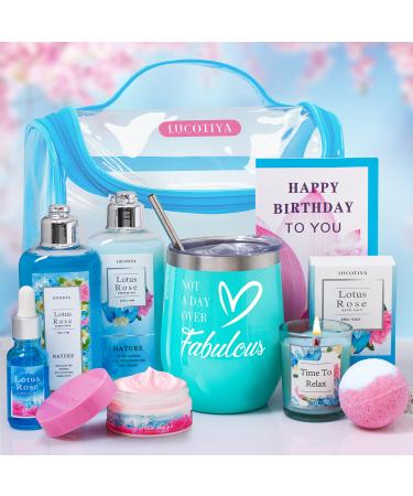 Birthday Gifts for Women Bath and Body Works Gifts Set for Women Spa Gifts Baskets for Women Bubble Bath for Women Lotus Rose Gifts for Women Mom Her Sister Wife Auntie Best Friends Blue Womens Gifts