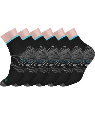 Pnosnesy 6/7 Pairs Compression Socks for Men & Women Plantar Fasciitis Socks Low Cut Sports Socks Athletic Socks with Arch Support Plantar Fasciitis S-M Black/Blue-6Pair