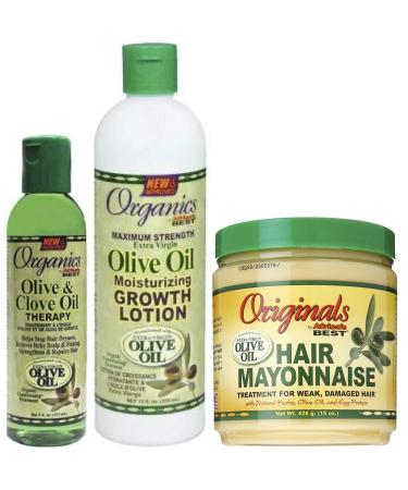 Africa's Best Organics Olive & Clove Oil Therapy Groth Lotion and Hair Mayonnaise (Set of 3)