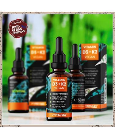 Vitamin D3 + K2 Drops - Vegan 1000 IU D3 & 40 MCG K2 MK7 - High Bioavailability - 50ml - Laboratory Tested - Buy Online on GoSupps.com