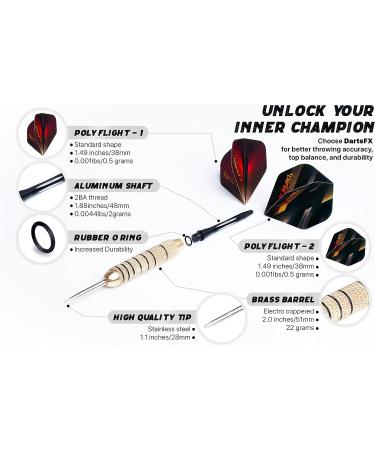 DartsFX Metal Tip Dart Set - 6 * 22g Steel Tip Darts with O-Rings, Brass Barrels, Aluminum Shafts & Custom Flights - Professional Dartboard Kit for Higher Accuracy - Gold - Buy Online on GoSupps.com