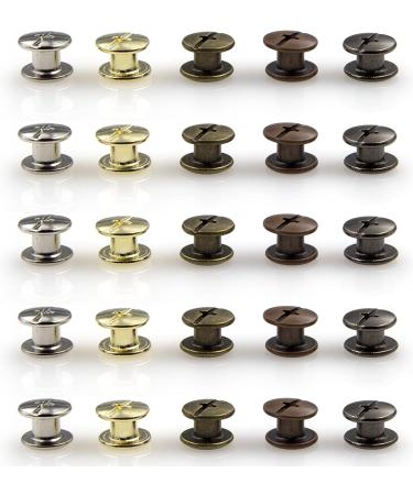 125 Sets Chicago Screws Assorted Kit - DIY Leather Craft Rivets in 5 Colors - 4mm Screw Rivets for Book Binding, Leatherwork - Black, Silver, Golden, Bronze - Buy Online on GoSupps.com