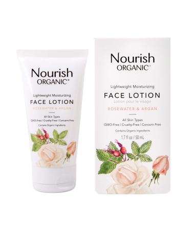 Nourish Organic | Lightweight Moisturizing Face Lotion - Rosewater & Argan | GMO-Free  Cruelty Free  100% Vegan (1.7oz)