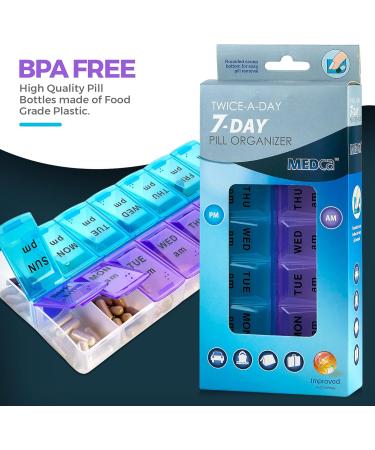 Weekly Pill Organizer - 7 Day AM/PM Planner | BPA Free Travel Case for Vitamins Medication & Fish Oil Supplements - Buy Online on GoSupps.com