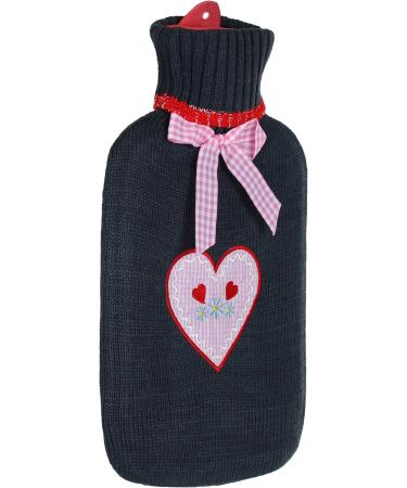 Best Hot Water Bottle with Knitted Cover | BRANDSSELLER 1.6L Anthracite/Pink Checked Heart - Buy Online on GoSupps.com