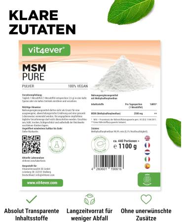 MSM Powder 1.1 kg - 99.9% Pure Crystalline Methyl Sulfonylmethane - Organic Vegan Sulfur - Lab Tested Quality - International Shipping Available - Buy Online on GoSupps.com