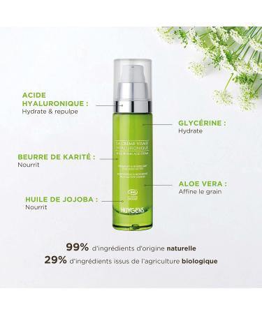 Moisturizing Cream - 100% Immediate Hydration - HUYGENS Organic Hyaluronic Acid Cream - Revitalizes & Smoothes - 50ml - 100% natural - Made In France - Buy Online on GoSupps.com