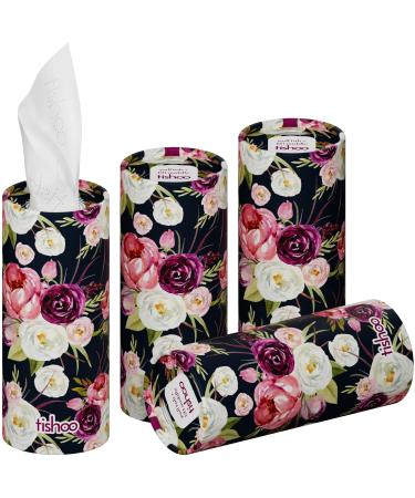 TiShoo Extra Soft 4-Latz handkerchiefs with moisturizer |For cup holders in the car at home and travel |4 tubes in plastic -free packaging |Purple/Floral Purple/Floral 4 pieces (1 Pack)