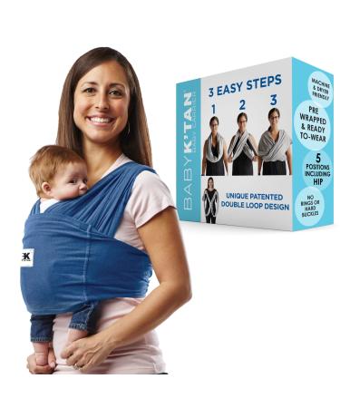 Baby K'tan Original Baby Wrap Infant Carrier for Newborn to Toddler (8-35lb)-Simple Pre-Wrapped Cloth Holder for Babywearing Breathable Stretchy Sling Denim XS