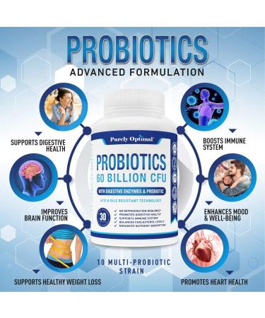 PURELY OPTIMAL Premium Probiotics 60 Billion CFU - 30 Capsules for Digestive Health - Buy Online on GoSupps.com