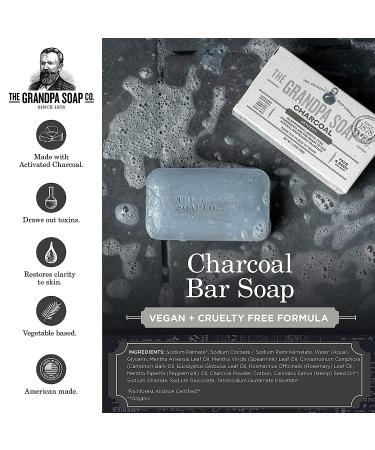 The Grandpa Soap Company Charcoal Bar Soap with Hemp Oil and Mint Oils - 2 Pack | Vegan Face & Body Soap for Men & Women - 4.25 oz - Buy Online on GoSupps.com