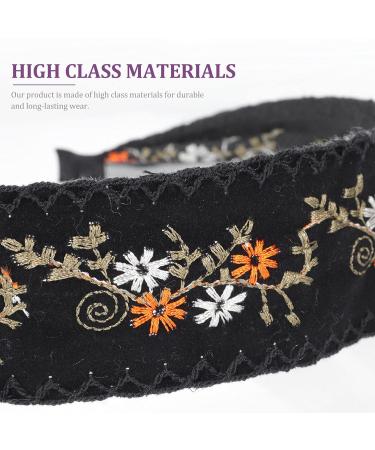 Minkissy Black Wide Floral Boho Headband - Vintage Ethnic Style Hair Accessories for Women & Girls - Buy Online on GoSupps.com