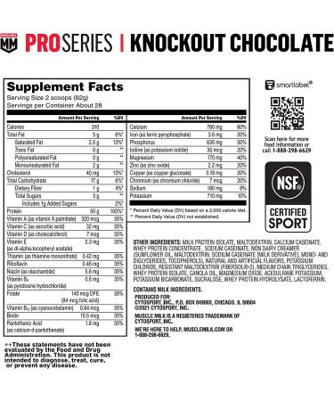MUSCLE MILK Pro Series Protein Powder Supplement, Knockout Chocolate, 5lb - 28 Servings, 50g Protein, 3g Sugar, NSF Certified for Sport, Workout Recovery - Packaging May Vary - Buy Online on GoSupps.com