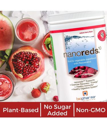 Biopharma Scientific NanoReds Fruit and Vegetable Superfood Powder - Natural Berry Flavor | Resveratrol Antioxidant Blend with Fiber, Vitamin C, and Wellberry | 30 Servings - Buy Online on GoSupps.com