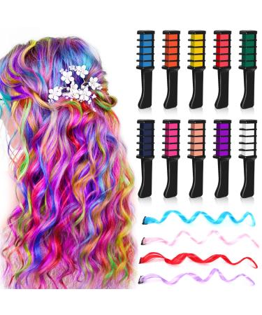 10 pieces of hair chalk comb temporary hair color chalk comb chalk comb hair chalk washable for children girl cosplay carnival halloween harvesting festival birthday (10 colors+4 tigs)