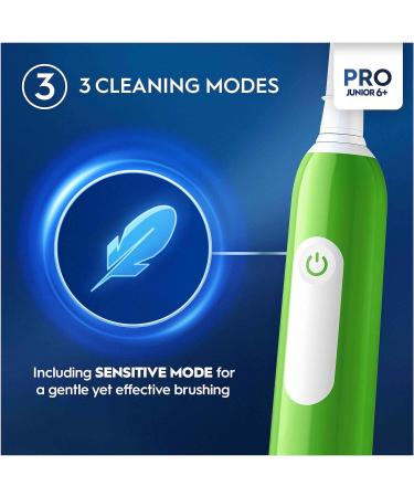 Oral-B Pro Junior Kids Electric Toothbrush | 3 Modes, Sensitive Mode | Christmas Gift for Kids | Ages 6+ | 2 Pin UK Plug | Green - Buy Online on GoSupps.com