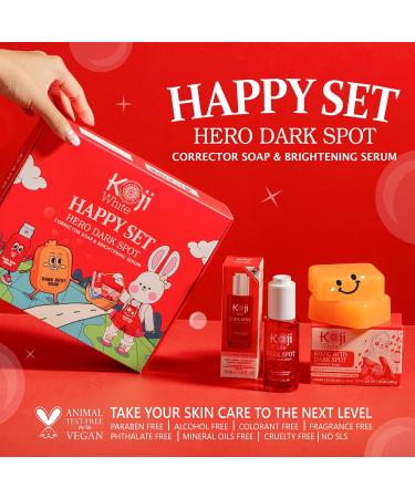 Koji White Facial Skin Care Set - Dark Spot Corrector Soap & Brightening Serum with Kojic Acid Niacinamide & Vitamin C - Vegan Moisturizer - Buy Online on GoSupps.com