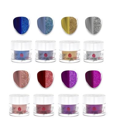Revel Nail Dip Powder - Chrome Glitter Dip Powder for Nails, Chip Resistant Dip Nail Powder with Vitamin E and Calcium, DIY Manicure, 8-Pack Mirror Chrome