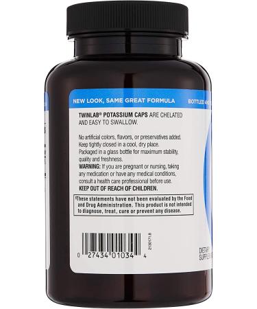 Twinlab Chelated Potassium Caps - 99mg Supplement for Heart Health, Blood Pressure Support, Leg Cramps Relief, Muscle Recovery - 180 Caps - Buy Online on GoSupps.com