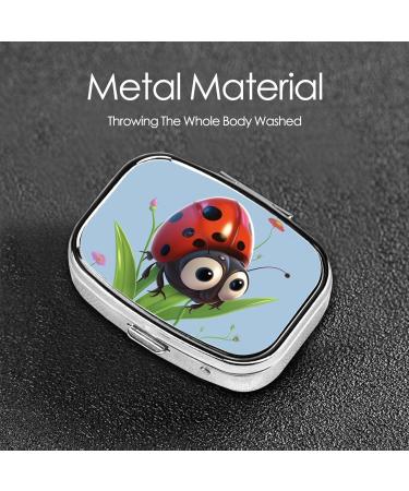 Ladybug Print 2 Compartment Pill Case - Cute Travel Pill Organizer for Purse & Pocket Gifts - Buy Online on GoSupps.com