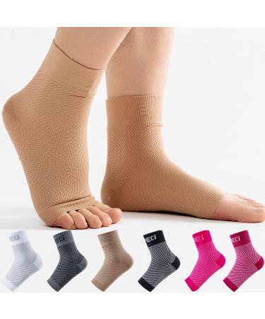 EVOPLECI Ankle Compression Sleeve Open Toe Ankle Compression Socks Plantar Fasciitis Support Brace Ankle Brace for Men Women Arch Support Injury Recovery Joint Pain   (M  SKIN-20-30mmHg) M SKIN-20-30mmHg