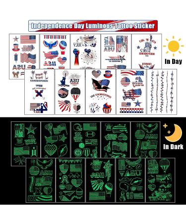 60 Sheets 4th of July Glow in the Dark Patriotic Temporary Tattoos with American Flag Design - Buy Online on GoSupps.com