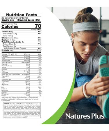 NaturesPlus Energy Shake - 1.7 lb - 16 Grams of Plant-Based Protein Per Serving - Contains Digestion-Supporting Enzymes - No Added Sugar - Non-GMO Vegetarian Gluten Free - 28 Servings Unflavored 1.7 Pound - Buy Online on GoSupps.com