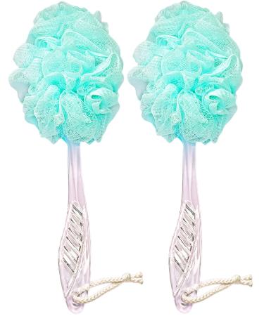 Loofah Back Scrubber for Shower Long Handle Bath Body Brush Soft Nylon Mesh Loofah Sponge On a Stick Exfoliating Scrub Cleaning Luffa for Elderly for Men Women(2-Pack Green)