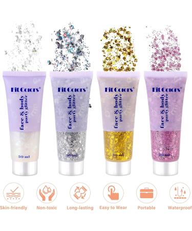 Vegena Body Glitter Gel - 5-Pack Chunky Face & Hair Makeup for Festivals | White Silver Gold Pink Blue - Buy Online on GoSupps.com