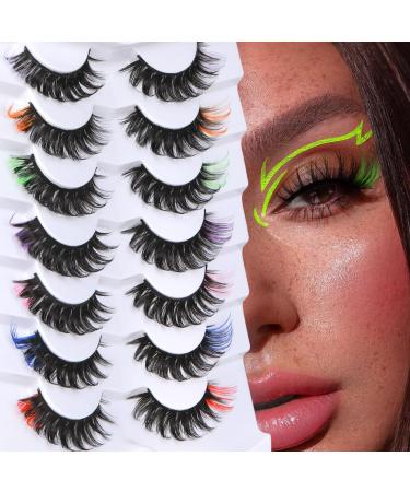 Colored Eyelashes Colorful Lashes Strips with 7 Colors Full D Curl Fluffy Mink Lashes 5D False Eyelashes Pack 7 Pairs by Goddvenus B-Rainbow Color