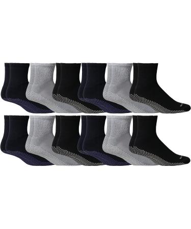 Yacht & Smith 12 Pairs Men's Gripper Bottom Diabetic Non-Skid Slipper Socks - Bulk Wholesale 10-13 Gray Navy Black - Buy Online on GoSupps.com