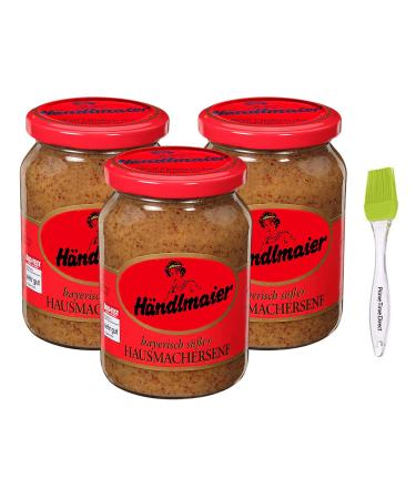 Handlmaier's Sweet Bavarian Mustard 13.4 oz (3 Pack) Bundle with Silicone Basting Brush in a PTD Sealed Bag