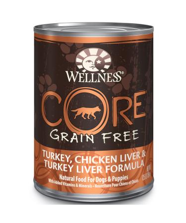 Wellness CORE Natural Wet Grain Free Canned Dog Food, Turkey & Chicken, 12.5-Ounce Can (Pack of 12)