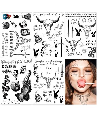 5 Sheets Halloween Temporary Tattoos Stickers Face Tattoos Halloween Face Makeup Tattoos Halloween Cosplay Fake Tattoos Hand Neck Tattoos for Women Men Teen Halloween Costume Accessories