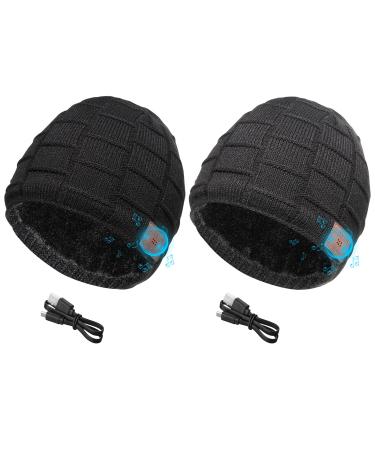 Honoson 2 Pieces Bluetooth Beanie for Men Bluetooth Hat Mens Gifts Wireless Beanie Hat with Headphones Warm Knit Hats Running Accessories Thanksgiving for Men Women Outdoor Sports Black and Dark Gray