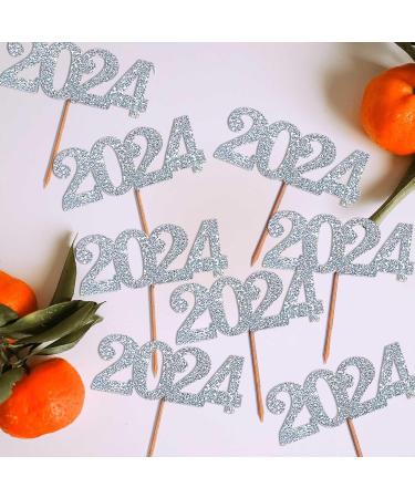 24 Pack 2024 Cupcake Toppers Glitter 2023 Food Cake Picks Decoration for New Year Birthday Wedding Graduation Party Dessert Decoration (Silver) - Buy Online on GoSupps.com