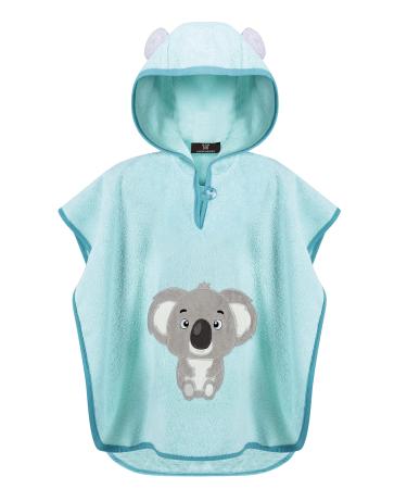 Laynenburg Premium bathing poncho children with hood - 100% cotton - Oeko Tex - Baby young girls towel poncho terryon 3-5 years light blue - koala